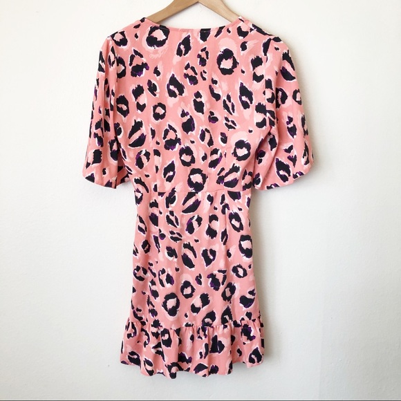 Topshop Blair Leopard Print Wrap Ruffle Mini Dress - Picture 4 of 10